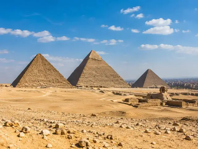 Pyramids of Giza outside Cairo