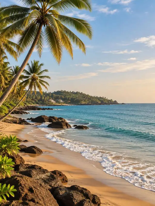 Palm-lined beach on the Indian coast