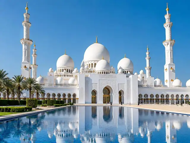 Sheikh Zayed Grand Mosque and reflecting pool in Abu Dhabi