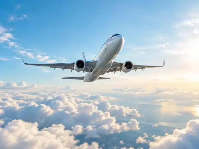 Passenger plane flying above the clouds